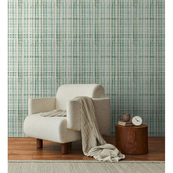 Papel pintado cuadros difuminados pincelada teal - Tinted Weave 684653