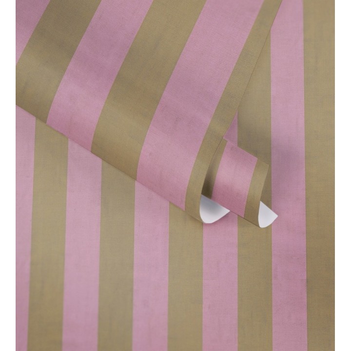 Papel pintado de rayas textiles oro y rosa desgastadas - Kalinoa Stripe 684657