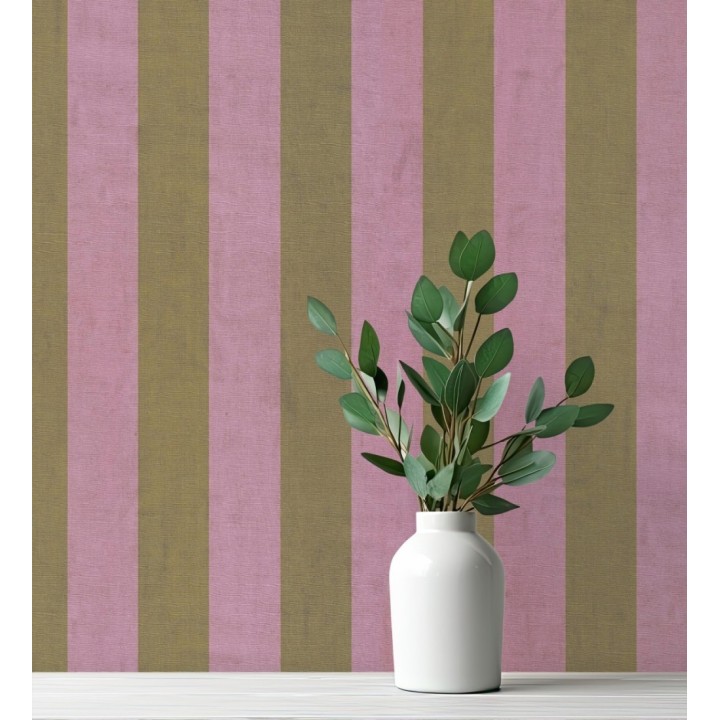 Papel pintado de rayas textiles oro y rosa desgastadas - Kalinoa Stripe 684657