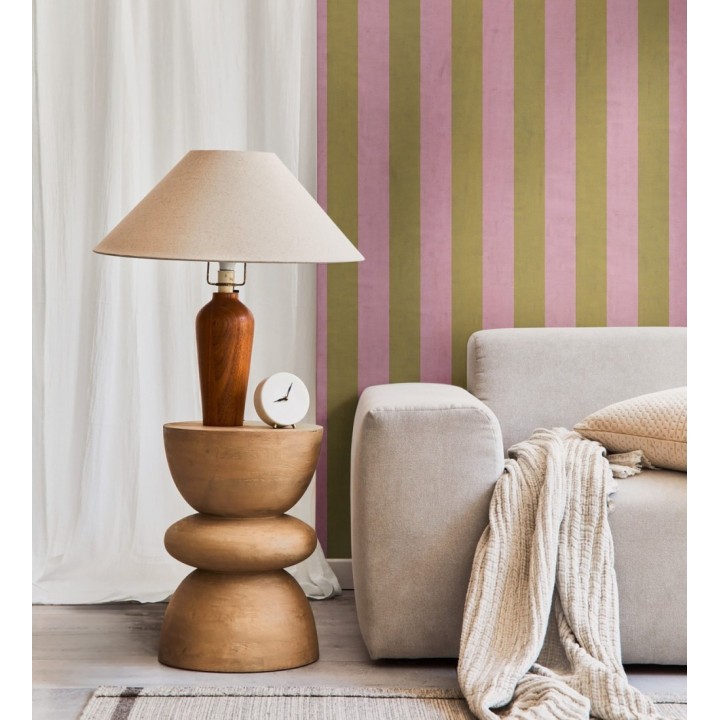 Papel pintado de rayas textiles oro y rosa desgastadas - Kalinoa Stripe 684657