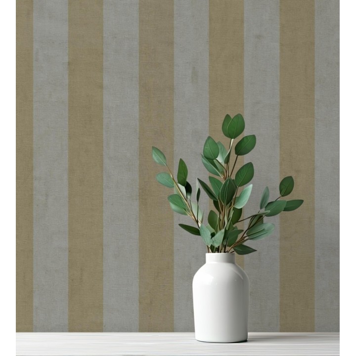 Papel pintado de rayas textiles amarillo mostaza desgastadas - Kalinoa Stripe 684658