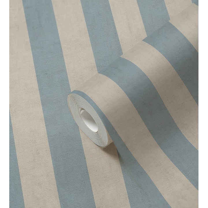 Papel pintado de rayas textiles azul cielo desgastadas - Kalinoa Stripe 684659