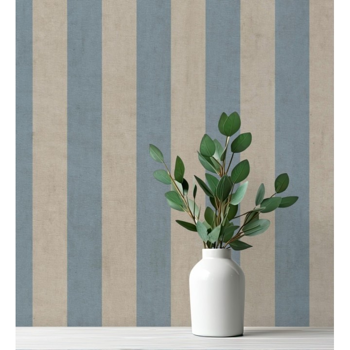 Papel pintado de rayas textiles azul cielo desgastadas - Kalinoa Stripe 684659
