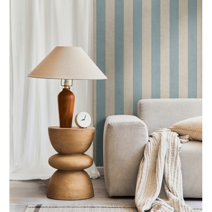 Papel pintado de rayas textiles azul cielo desgastadas - Kalinoa Stripe 684659