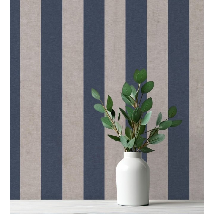 Papel pintado de rayas textiles azul desgastadas - Kalinoa Stripe 684661