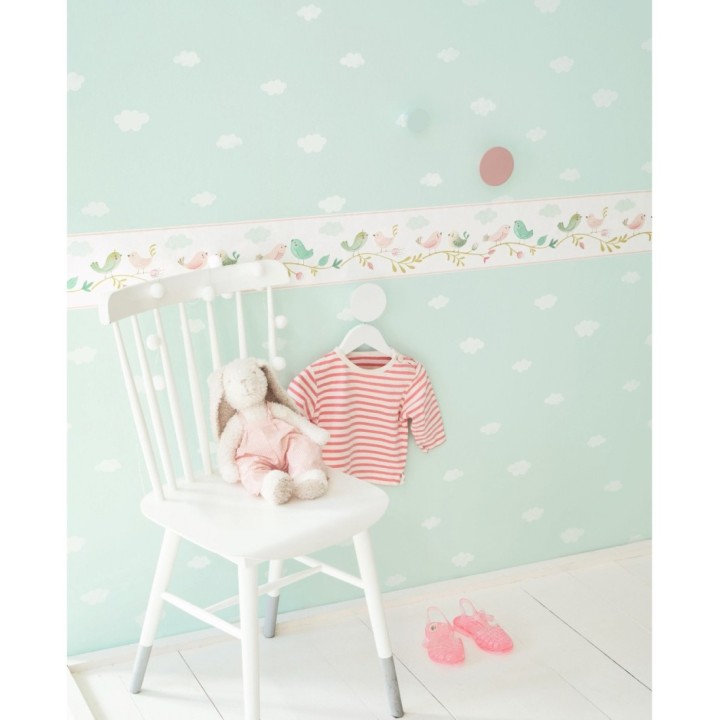 Papel pintado infantil de nubes gris verdoso - Kids Clouds 126583