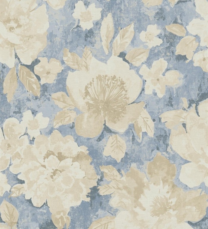Papel pintado vintage romántico peonías color pastel fondo azul - Sofia Murmur 684666