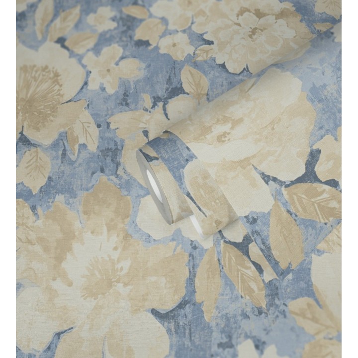 Papel pintado vintage romántico peonías color pastel fondo azul - Sofia Murmur 684666