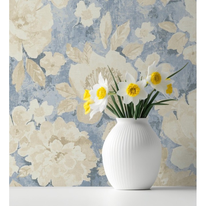 Papel pintado vintage romántico peonías color pastel fondo azul - Sofia Murmur 684666