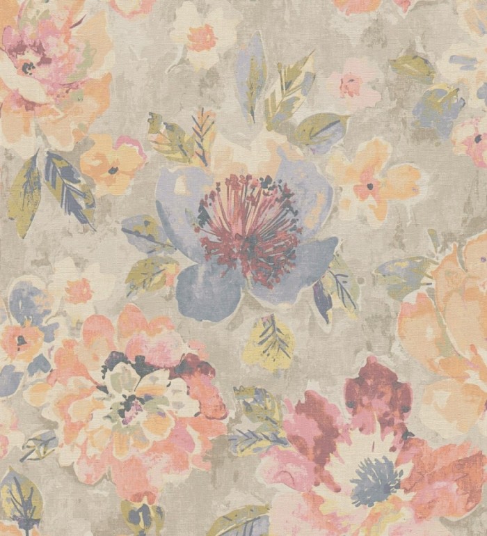 Papel pintado vintage romántico peonías color pastel fondo beige - Sofia Murmur 684667