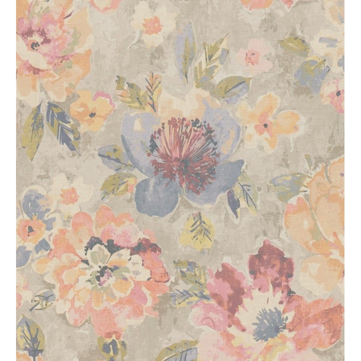 Papel pintado vintage romántico peonías color pastel fondo beige - Sofia Murmur 684667