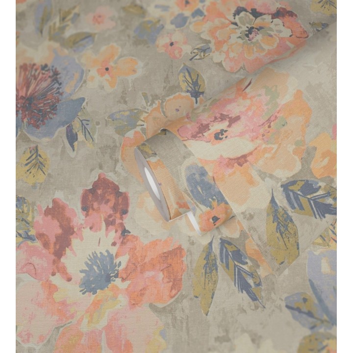 Papel pintado vintage romántico peonías color pastel fondo beige - Sofia Murmur 684667