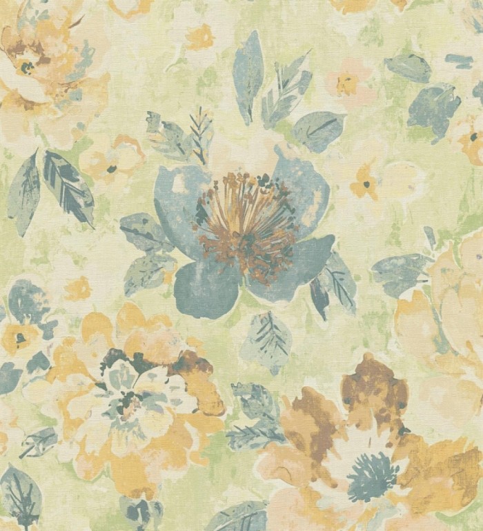 Papel pintado vintage romántico peonías color pastel fondo verde - Sofia Murmur 684668