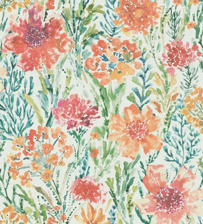 Papel pintado flores silvestres naranja y coral - Bellerose Atellier 684669