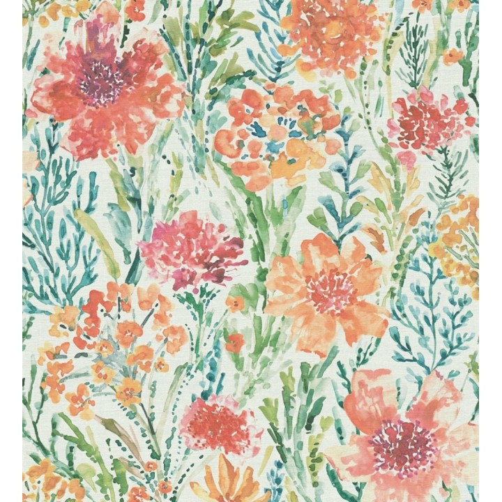 Papel pintado flores silvestres naranja y coral - Bellerose Atellier 684669