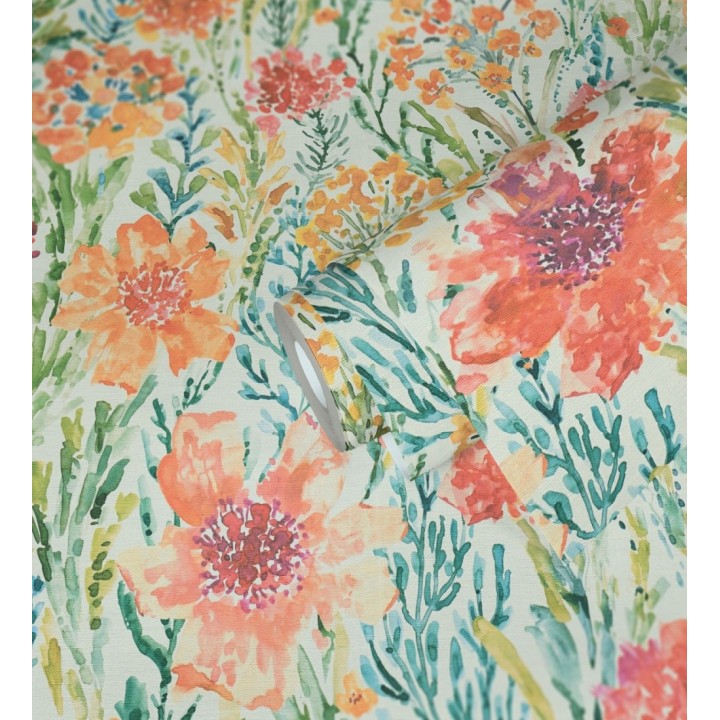 Papel pintado flores silvestres naranja y coral - Bellerose Atellier 684669