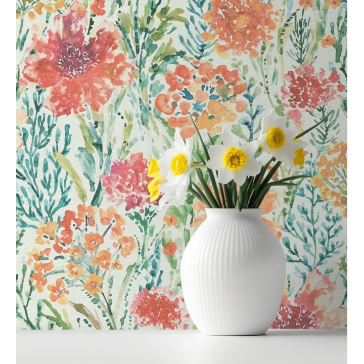 Papel pintado flores silvestres naranja y coral - Bellerose Atellier 684669