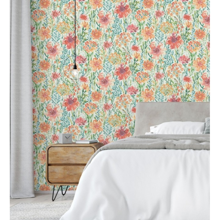 Papel pintado flores silvestres naranja y coral - Bellerose Atellier 684669