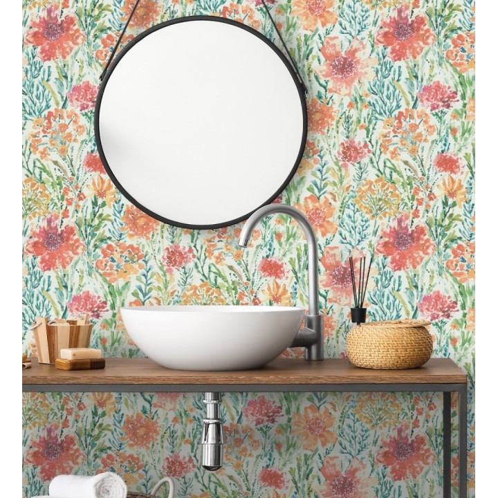 Papel pintado flores silvestres naranja y coral - Bellerose Atellier 684669