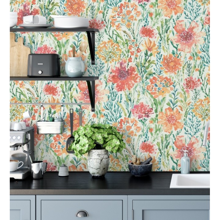 Papel pintado flores silvestres naranja y coral - Bellerose Atellier 684669
