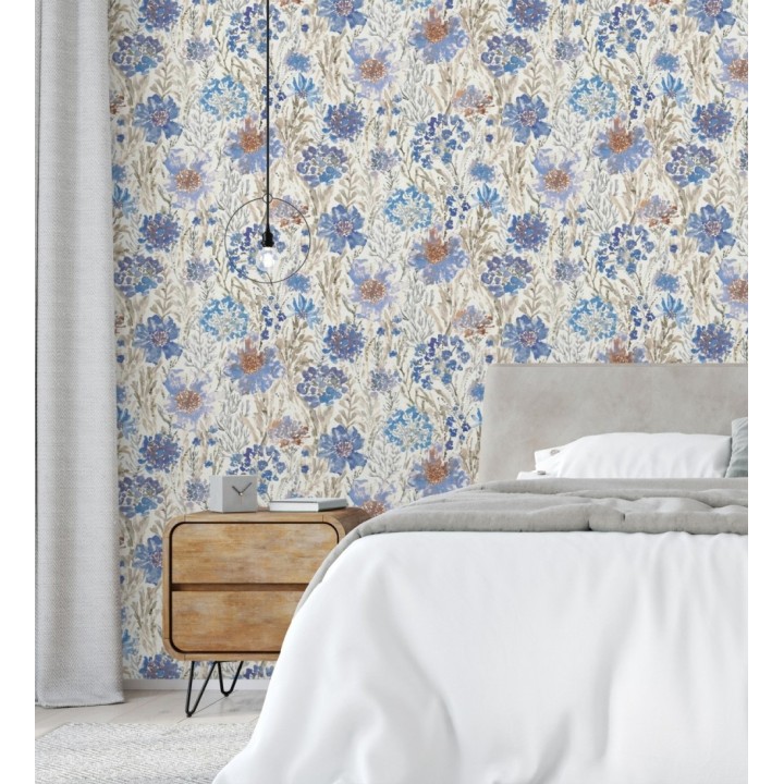 Papel pintado flores silvestres tonos azul añil - Bellerose Atellier 684671