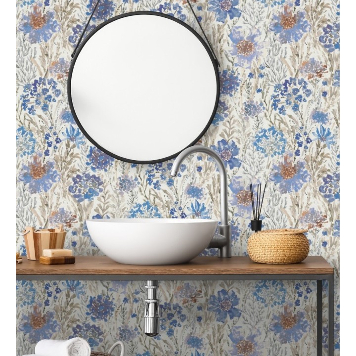 Papel pintado flores silvestres tonos azul añil - Bellerose Atellier 684671