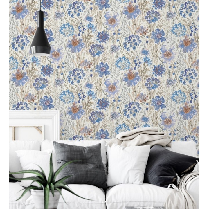 Papel pintado flores silvestres tonos azul añil - Bellerose Atellier 684671
