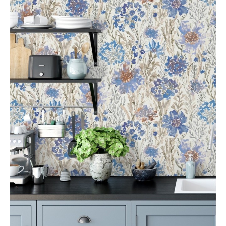 Papel pintado flores silvestres tonos azul añil - Bellerose Atellier 684671