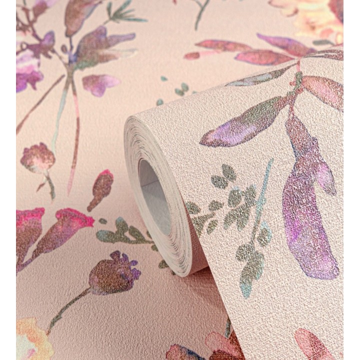 Papel pintado flores silvestres acuarela efecto textil fondo nude - Galla Vintage 684674