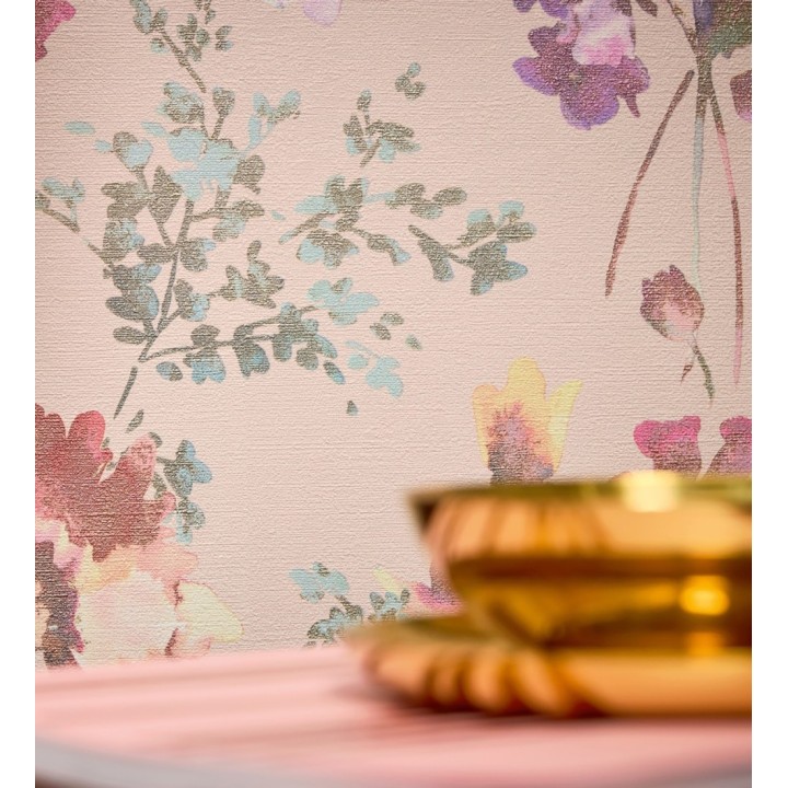 Papel pintado flores silvestres acuarela efecto textil fondo nude - Galla Vintage 684674