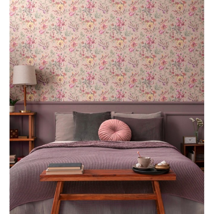 Papel pintado flores silvestres acuarela efecto textil fondo nude - Galla Vintage 684674