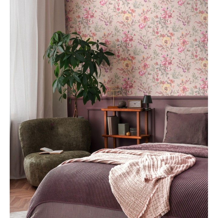 Papel pintado flores silvestres acuarela efecto textil fondo nude - Galla Vintage 684674