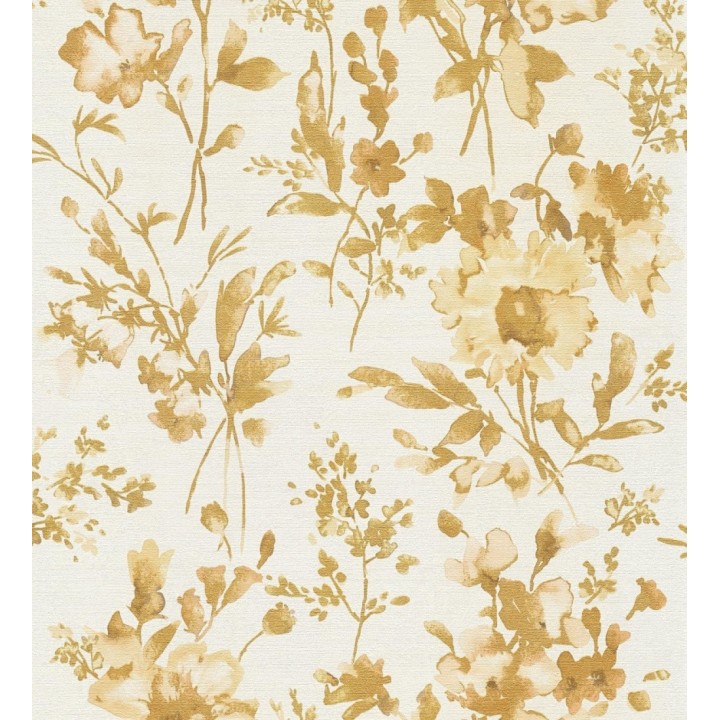 Papel pintado flores silvestres acuarela efecto textil fondo amarillo pálido - Galla Vintage 684675