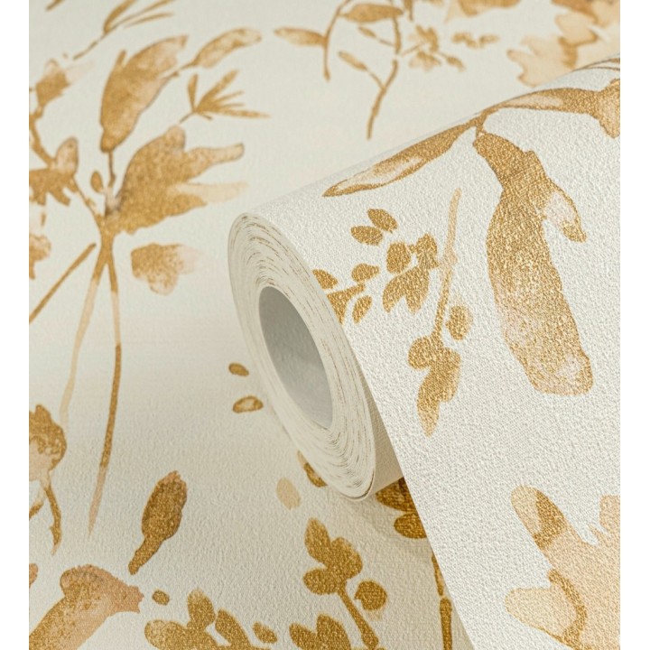 Papel pintado flores silvestres acuarela efecto textil fondo amarillo pálido - Galla Vintage 684675