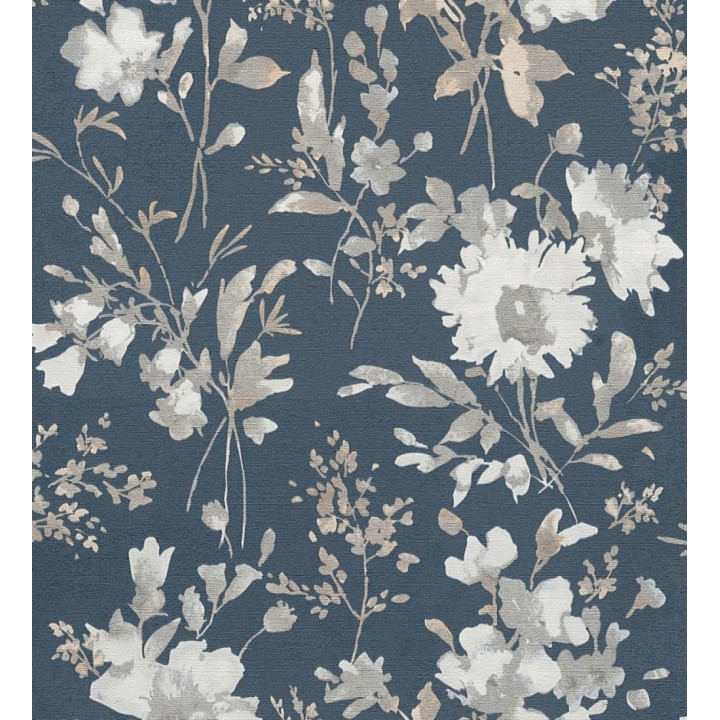 Papel pintado flores silvestres acuarela efecto textil fondo azul noche - Galla Vintage 684676