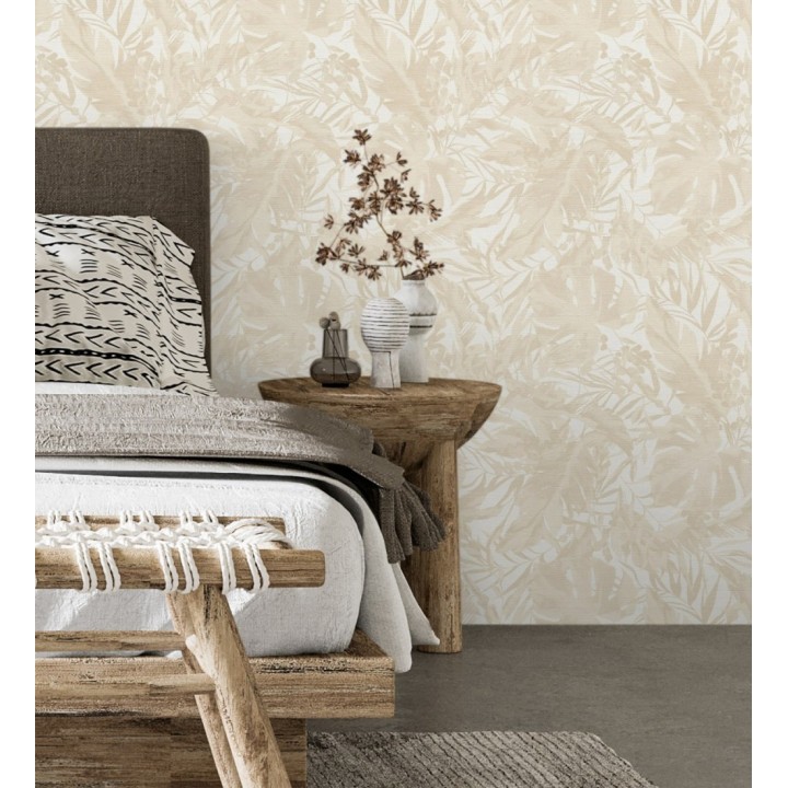 Papel pintado selva beige fondo texturizado blanco - Dorian Jungle 684684