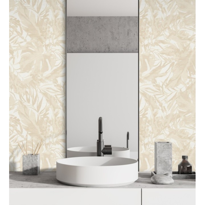 Papel pintado selva beige fondo texturizado blanco - Dorian Jungle 684684