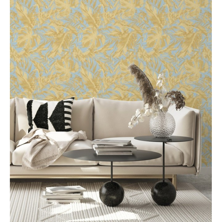 Papel pintado selva dorada fondo texturizado azul cielo - Dorian Jungle 684685