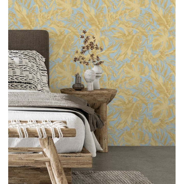 Papel pintado selva dorada fondo texturizado azul cielo - Dorian Jungle 684685