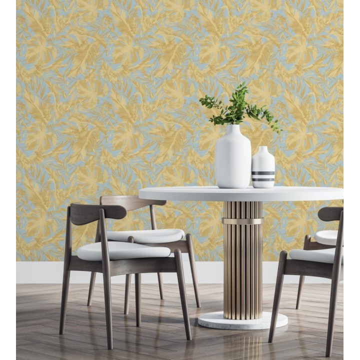 Papel pintado selva dorada fondo texturizado azul cielo - Dorian Jungle 684685