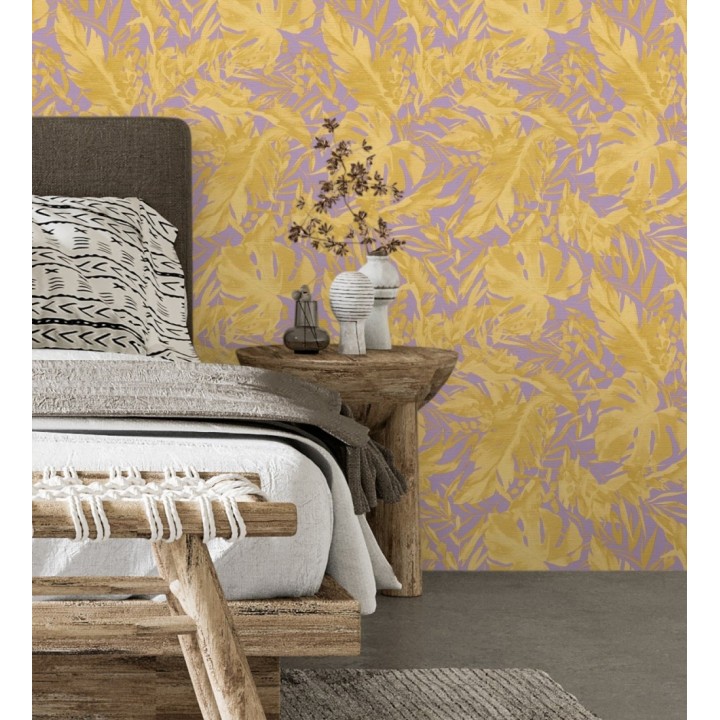 Papel pintado selva dorada fondo texturizado malva - Dorian Jungle 684686