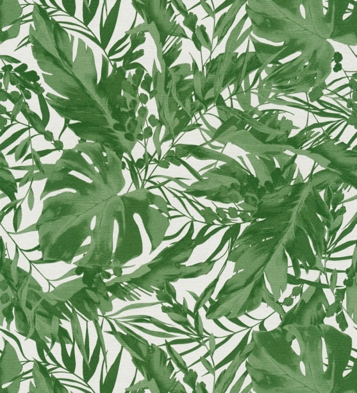 Papel pintado selva verde fondo texturizado blanco - Dorian Jungle 684687