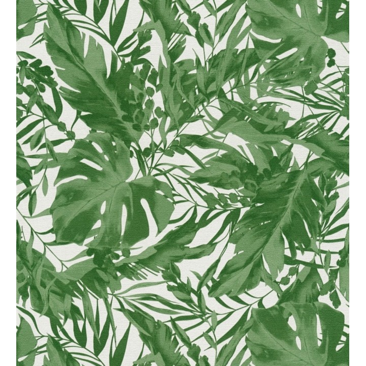 Papel pintado selva verde fondo texturizado blanco - Dorian Jungle 684687