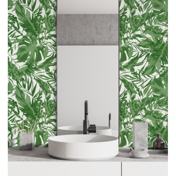 Papel pintado selva verde fondo texturizado blanco - Dorian Jungle 684687