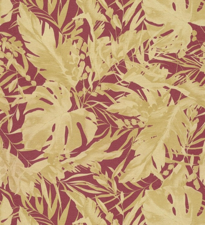 Papel pintado selva dorada fondo texturizado rojo burdeos - Dorian Jungle 684688