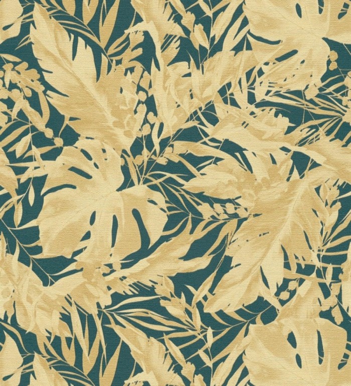 Papel pintado selva dorada fondo texturizado verde esmeralda - Dorian Jungle 684689