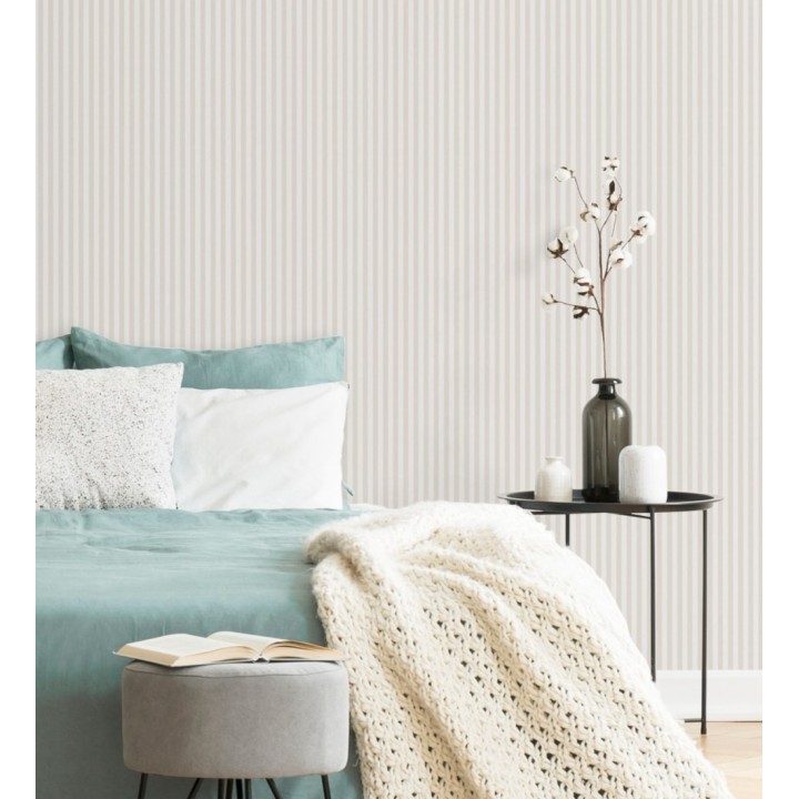 Papel pintado rayas finas infantiles tonos nude y blanco - Andy Stripes 126593