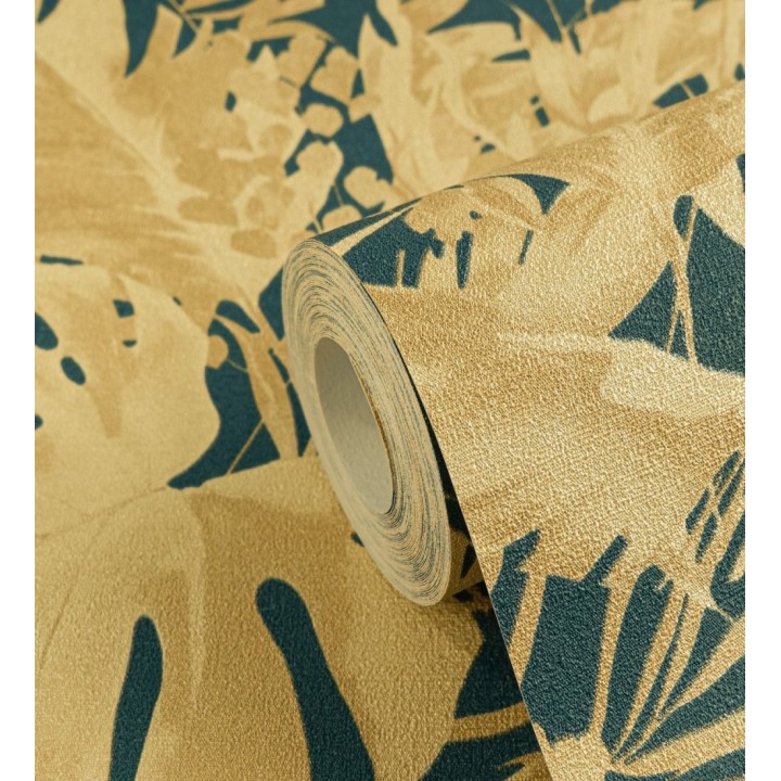 Papel pintado selva dorada fondo texturizado verde esmeralda - Dorian Jungle 684689