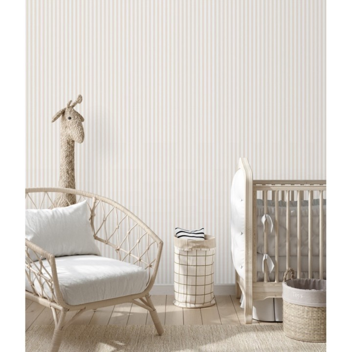 Papel pintado rayas finas infantiles tonos nude y blanco - Andy Stripes 126593