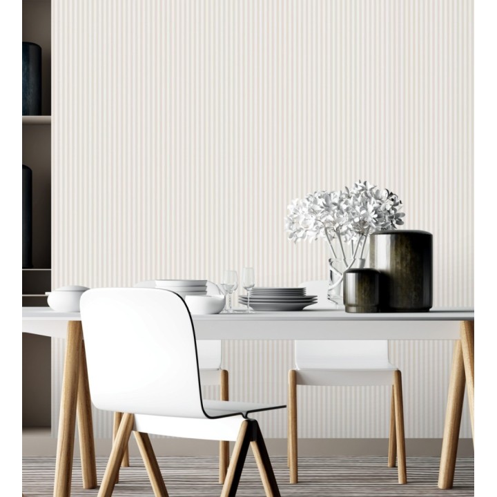 Papel pintado rayas finas infantiles tonos nude y blanco - Andy Stripes 126593